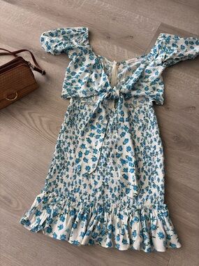 MARKET White Mini Dress with Blue Floral Print